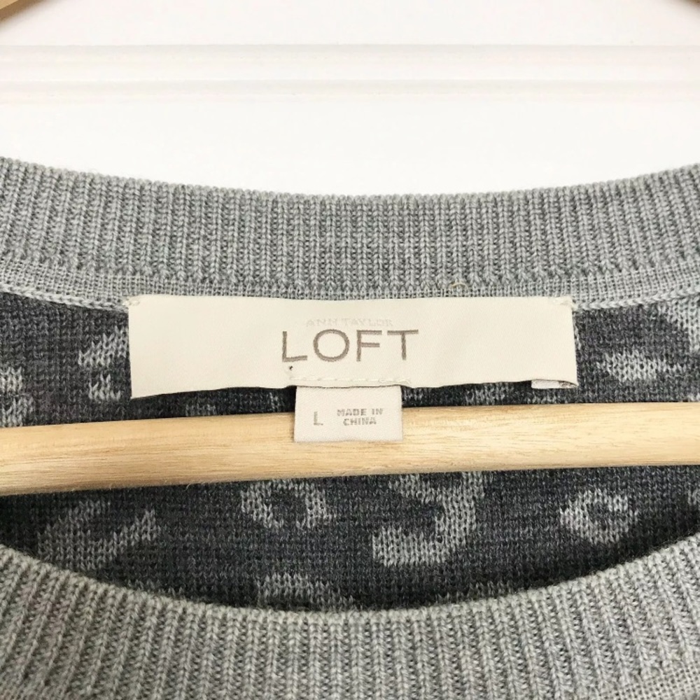 LOFT Gray Leopard Print Wool Blend Sweater Large - Picture 5 of 7